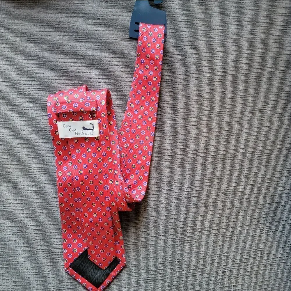 CAPE COD Neckwear Men's Red Tie with Multicolor circle Pattern
